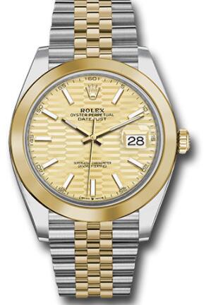 Replica Rolex Yellow Rolesor Datejust 41 Watch 126303 Smooth Bezel Golden Fluted Motif Index Dial Jubilee Bracelet - Click Image to Close